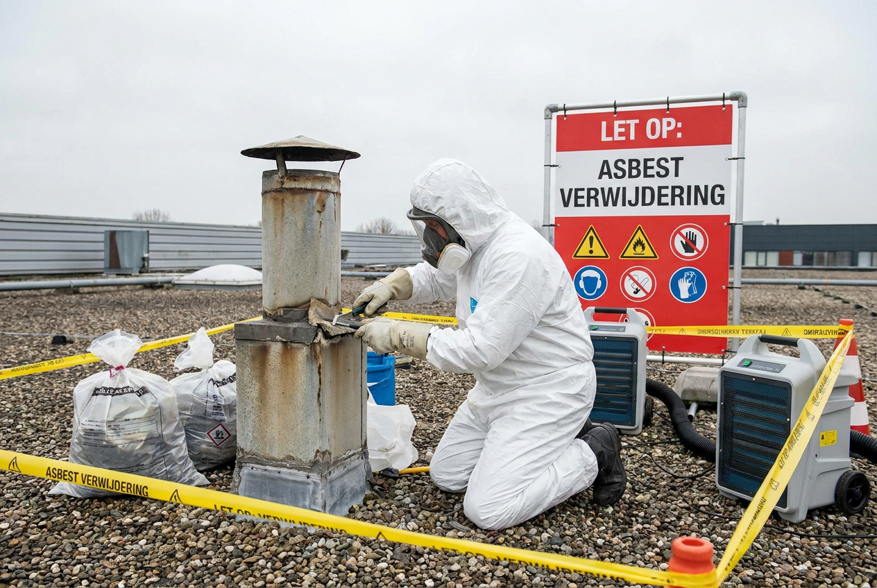 Asbestsaneerder in volpak beschermingspak